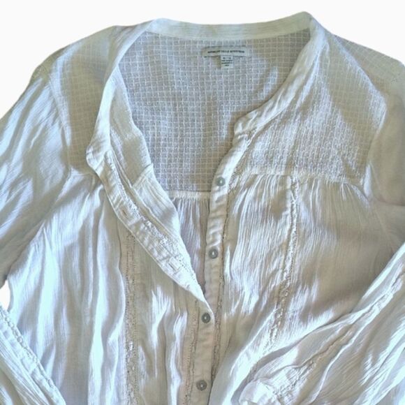 American Eagle 2015 White Crochet Lace Long Sleeve Button Up Shirt XL - Picture 7 of 13